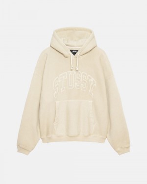 Beige Stussy Embroidered Relaxed Hoodie | LPFEZ2143