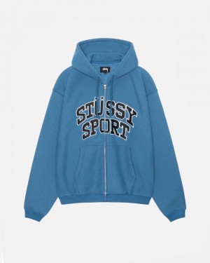 Blue Stussy Sport Zip Hoodie | JATDN6871