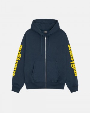 Navy Stussy Gear Zip Hoodie | NDIEC3205